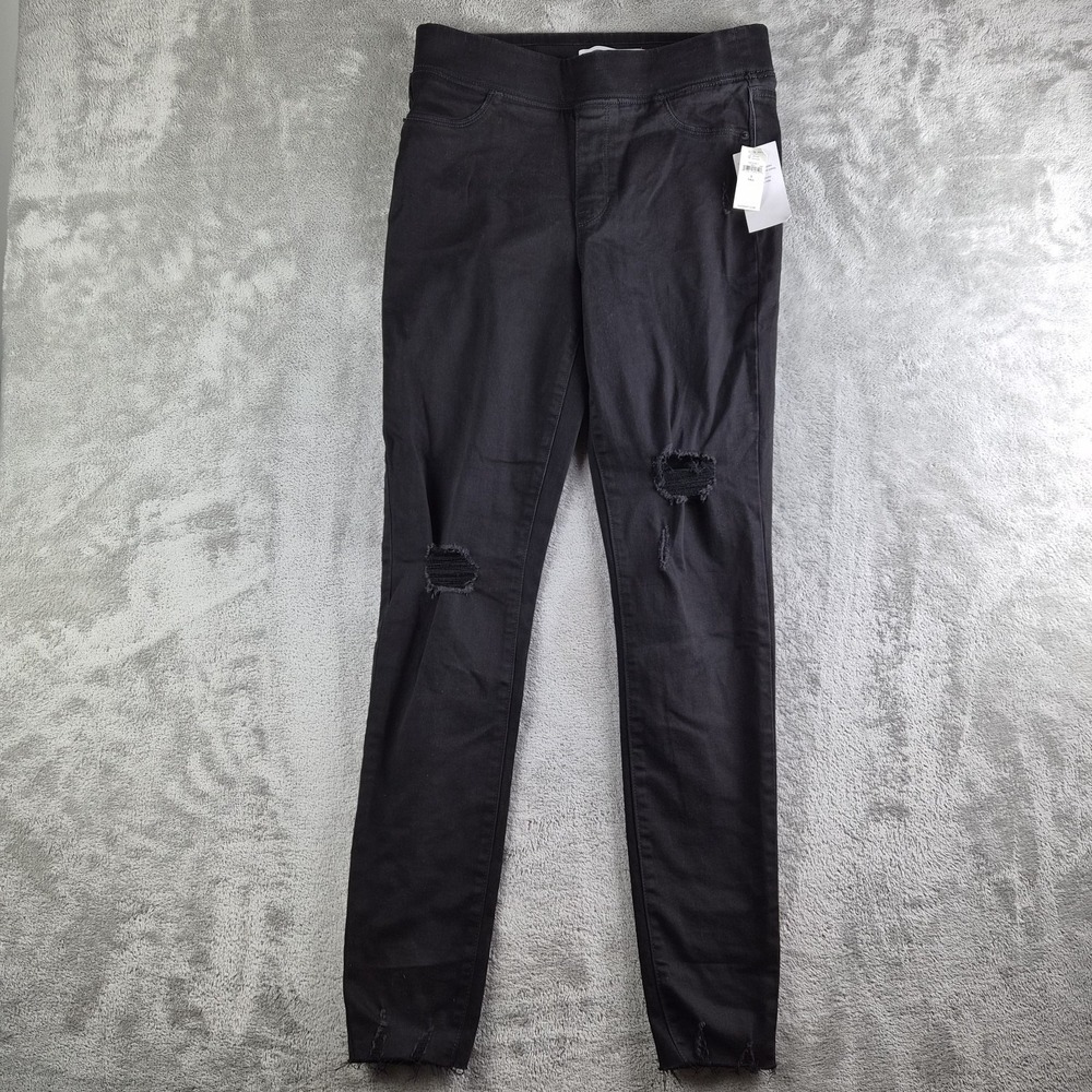 Old Navy Jeans 8 Tall Black Denim Rockstar Super Skinny‎ Jeggings Distressed NEW